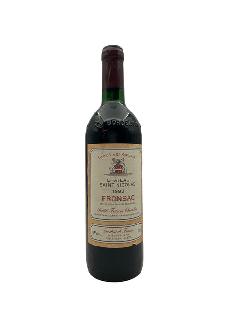 Bouteille de vin rouge Fronsac Château Saint Nicolas 1993